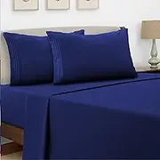 DYETEX Queen Bed Sheets Set - Microfiber 4 Pcs Hotel Luxury Bed Sheets Comfy Sheets Set Include 1 Flat Sheet-1 Deep Pocket Fitted Sheet 40 Cm and 2 Pillowcases (Navy Blue/Navy Blue)