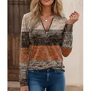 Women's Sweatshirt Pullover Color Block Casual Sports Print Quarter Zip Active Sportswear Round Neck Long Sleeve Micro-elastic Fall Winter Comfrt Breathable S