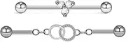[Niaspi] 2Pcs 14G Stainless Steel Industrial Barbell Earrings Chains Cartilage Helix Industrial Bar Industrial Piercing Earrings Body Piercing Jewelry for Women