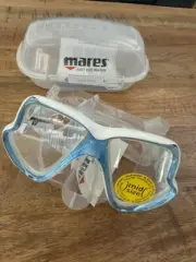 Mares X-Vision 411024 Mid Size Dive Snorkel Mask Clear Blue Case WLB-11BG New