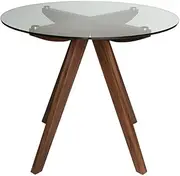 SK Designer Living Amber Collection | Round Glass Dining Table | 90cm - Walnut