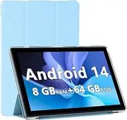 Android 14 Tablet, 10 Inch With Case, 8GB RAM+64GB ROM/1TB Expandable, 1.8Ghz Quad-Core Processor, 1280*800 IPS Touch Screen, 8MP Camera, 6000mAH Battery, 2.4G/5G Wifi 6 BT 5.0