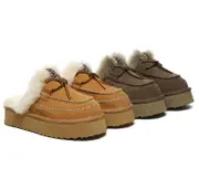 AUSTRALIAN SHEPHERD® UGG Slippers Women Sheepskin Wool Platform Sammy - Chestnut / AU Ladies 5 / AU Men 3 / EU 36