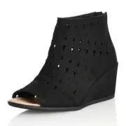 Open Toe Style Black Wedge Boot - Size 9
