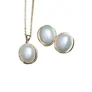 White high luster Japan seawater Mabe pearl 9K gold pendant #9/ Earring #3 stud