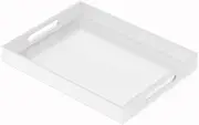 NIUBEE Acrylic Serving Tray 12x16 Inches -Spill Proof- White Lucite Decorative Tray Organiser for Ottoman Coffee Table Countertop with Handles