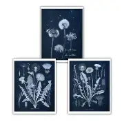Dandelion Wall Art set of 3 unframed navy blue nursery she is a wildflower decor