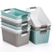 Storage Baskets Bins Pantry 9 Pack Plastic 10.5x7.1x5.5 Inch Weave With Handle