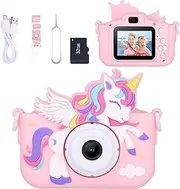 Envyvip Unicorn Toys Camera for Kids Girls Age 3-8, Toddler Kids Digital Camera Christmas Birthday Gifts for 3 4 5 6 7 8 Years Old Girl, Cute Selfie Video Camera, HD 1080P, 32GB SD Card (Pink)