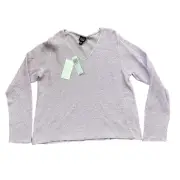 Eileen Fisher NWT New Top Rolled Wide V-neck Linen Sweater Light MSRP $138 L