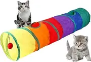 Cat Toys Cat Tunnel Collapsible Kitten Toys-Collapsible 1wayCat Tube- for Cat, Puppy, Rabbit (Rainbow)