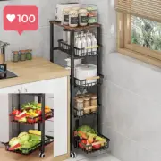 Metal Wire Baskets w/ Wheels – Stackable Kitchen Storage Cart for Fruits Vegies