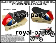 BLACK PREMIUM TOURING RIDER SEAT & CHROME RED COWL FIT FOR INTERCEPTOR & GT 650