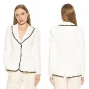 NWT ALEXIA ADMOR $229 Jessilyn Piping Embroidery Trim Blazer in Ivory Size 2