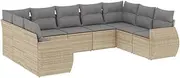 vidaXL Garden Sofa Set with Cushions - 9 Piece Beige Poly Rattan Patio Lounge/Outdoor Furniture - Modular Design with Storage