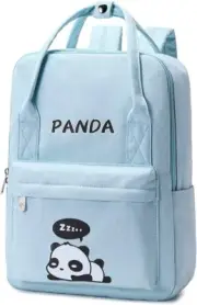 Girls Cute Blue Panda Backpack Lightweight Casual Canvas School Backpack