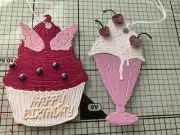 2 GIFT LABEL, HANDMADE DIE CUT & EMBOSSED DETAILED CUPCAKE & ICE CREAM SUNDAE