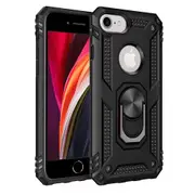 For Apple iPhone SE 2020 Case, SE 2nd Gen Military Grade 360 Degree Rotating Metal Magnetic Ring Car Mount Holder Kickstand Shockproof Heavy Duty Cover (Black)