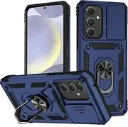 [T Tersely] for Samsung Galaxy S24 Plus Case with Camera Cover and Stand Kickstand Ring Military Grade Shockproof Protective Cover Back Wtih Car Magnetic Mount (Blue)