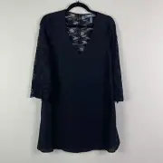 ModCloth Lavished In Lace V-Neck Mini Shift Black Dress Size XS