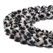 Black & White Tibetan Agate Faceted Round Beads 6mm 8mm 10mm 12mm 14mm 15.5"Strd