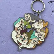 Vtg. 80's BRABO Disney Store Snow White and Seven Dwarfs Keychain Stained Glass