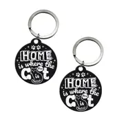 2PK Nostalgic Art Metal 7.5cm Round Keyring Decor Home Is Where The Cat Is Black