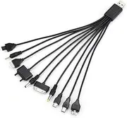 JJLFresheners 1 Piece 10 in 1 USB Black Multi Charger USB Cables for Mobile Phones Charging Cord 20CM/7.87in Universal to Multi Plug Cell Phone Charger Cable for Smartphone Charger Cable
