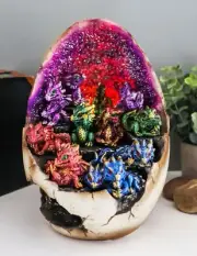 Ebros Geode Dragon Egg LED Light Display Stand with 12 Baby Dragons Figurine Set