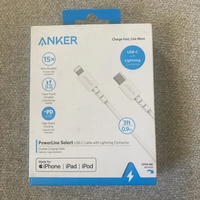 Anker Powerline Select USB-C Cable to with High Speed Connector, White (3ft)