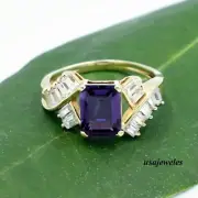 Emerald Cut Genuine Amethyst 2.55CT Engagement Jewelry Ring 14K Yellow Gold Over
