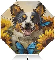 [PDZRMY] Australian Cattle Dog Sunflower UV Protection Travel Umbrella Compact for Rain and Sun - Auto Open and Close UPF 50+ Windproof Portable 46” Sun Umbrella for Women and Men