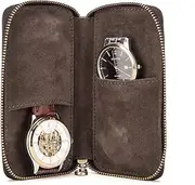 [CONTACTS] Watch Case, Leather Watch Box Case - Genuine Leather Watch Travel Case for Men and Women, Watch Box For Men,Watch Carrying Case,Watch Display Case Organizer (Dark Coffee)