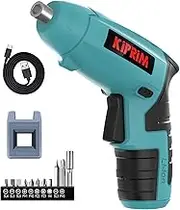 Small 4V Electric Screwdriver,Kiprim ES3 Cordless Screwdriver Tool with Rechargeable Battery,LED Front Light & Power Display Light for Home DIY Blue