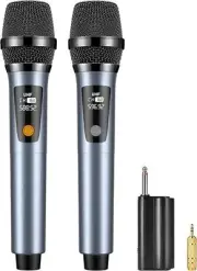 Wireless Microphones, Rechargeable Dual Handheld Microphones with 1/4" Receiver