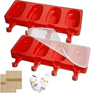 2 Pack Ice Lolly Moulds, Cakesicle Moulds, Cake Pop Mould, Popsicle Mould, Ice Cream Mould, Homemade Oval Popsicle Maker with 2 Lids & 100 Wooden Sticks for DIY Ice Cream (Red)