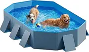 Peteast Foldable Dog Pool with Sturdy Round Design, Durable 82" Lx46 Wx12 D Extra Large Portable Pet Bathtub with Reinforced Sidewalls for Stability, Ideal for Indoor & Outdoor Use (Blue&Dark Gray)