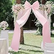 Wavwavw Extra Large Wedding Bows with Long Tails, 75x18.5 Inch Giant Ribbon Bows, Wedding Background Decor, Formal Wedding Decor, Huge Decorative Bows for Lawn Wedding Outdoor(Pink,Satin)