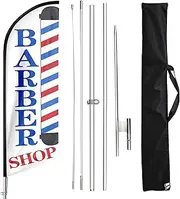 FSFLAG Barber Flag, Barbershop Flags with Pole Kit, Barbershop Flag with Pole Set for Businesses, Advertising Swooper Feather Flag Banner Sign for Barber Shop Business 11FT