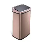 13 Gal Motion Sensor Trash Can – Gold Stainless Steel, Rectangular, Hands-Free
