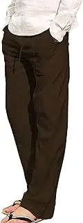 [Generic] Men's Loose Linen Pajamas Pants Casual Lightweight Elastic Waist Yoga Pant Relaxed Open Button Mens Beach Trousers, Coffee, Small