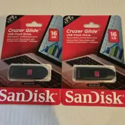 2 New SANDISK CRUZER GLIDE 16GB USB FLASH DRIVE MEMORY STICK THUMB STORAGE 16 GB