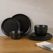 Gibson Home Fairhope 12-Piece Matte Black Melamine Dinnerware Set