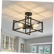 4-Lights Close to Ceiling Light，Black Light Fixture Industrial Flush Mount