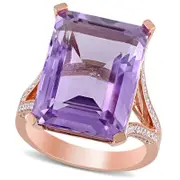 Emerald-Cut Amethyst and 0.38 CT. T.W. Natural Diamond Split Shank Ring in Solid 14K Rose Gold