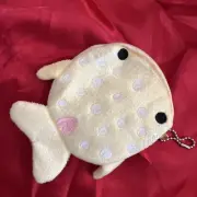 NEW YELLOW PLUSH SHARK WHALE COIN PURSE POUCH ZIP KEYCHAIN NIP