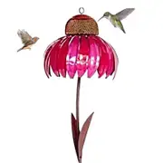 Sunhat bird feeder station, Sunhat standing bird feeder Outdoor Art Metal Standing Flower Bird Feeder for Garden Yard Red