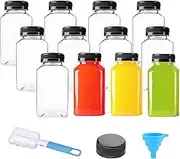 5oz Plastic Bottles with Caps 12Pcs Juice Bottles Clear Reusable Containers Black Lid Plastic Smoothie Bottles Ideal for Juice Milk Homemade Beverages