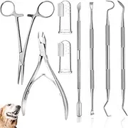 Qubccum 8 Pcs Dog Tartar Remover Pet Teeth Cleaning Tool, Cat Plaque Off Calculus Remover, Dog Tooth Scaler and Scraper, Stainless Steel Dental Forceps for Dogs and Cats Oral Care