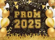 Black and Gold Prom Backdrop 2025 Graduation Photography Background 7x5FT Con...